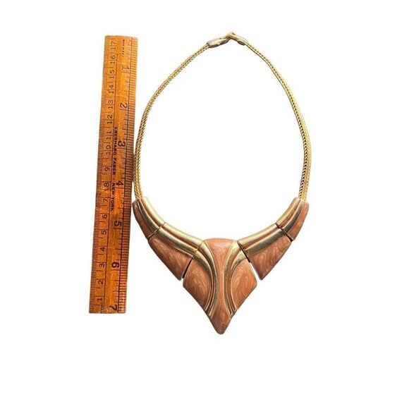 Vintage Enamel Choker Necklace gold tone with copper/gold enamel 1980s - Picture 7 of 8